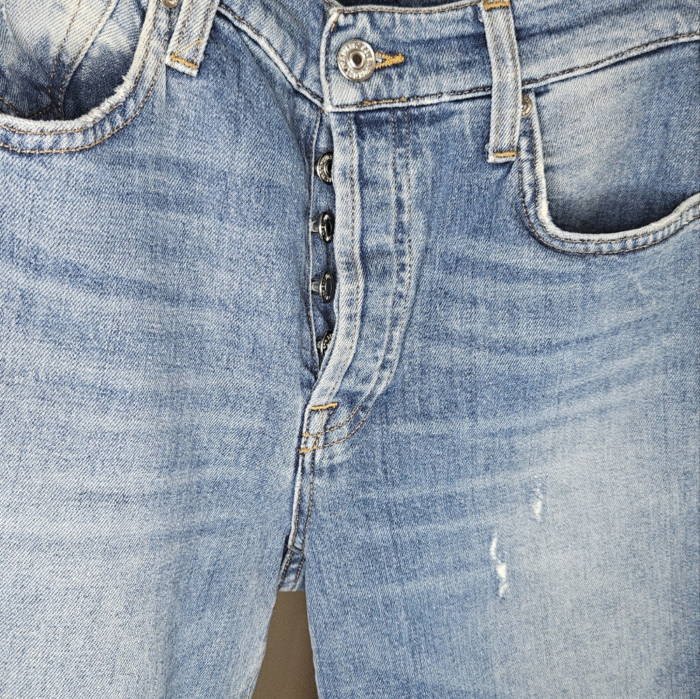 7 For All Mankind High Waist Button Fly Distressed Straight Leg Jeans - Picture 3 of 9